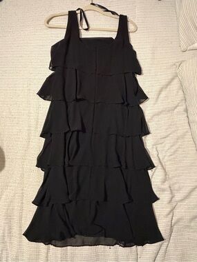 Patra Black Tiered Ruffle Midi Dress
